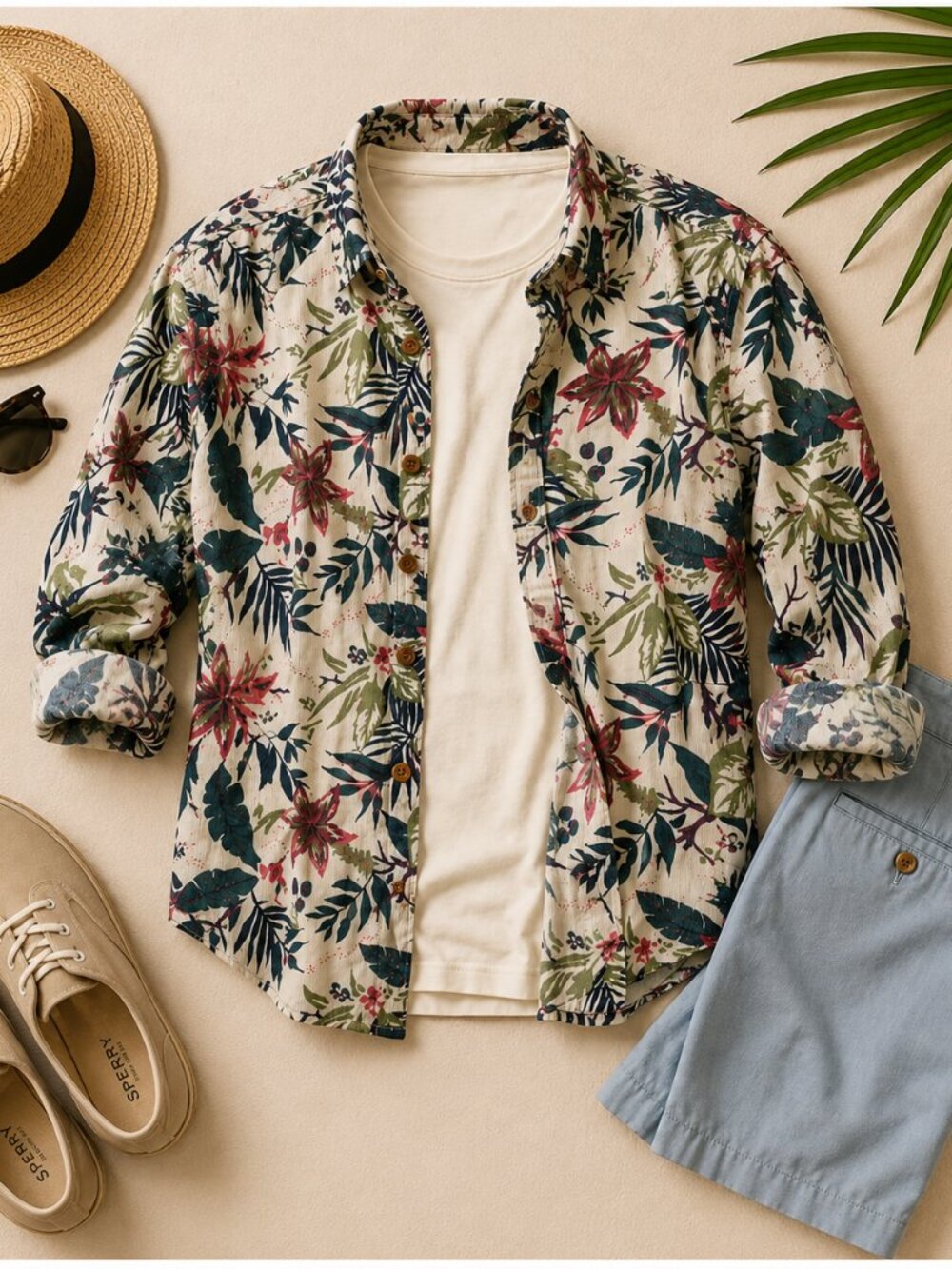 H&M L.O.G.G Floral Corduroy Button Up Shirt Men’s Medium Tropical Casual